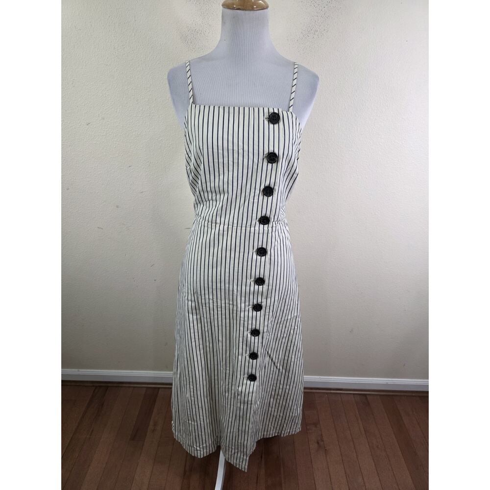 Who What Wear Sleeveless 100% Cotton Blue Striped Midi Dress Size Small